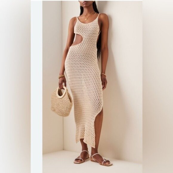 Savannah Morrow Tiva open back crocheted Cream Knit Swim Cover-Up maxi dress XL - Picture 1 of 8